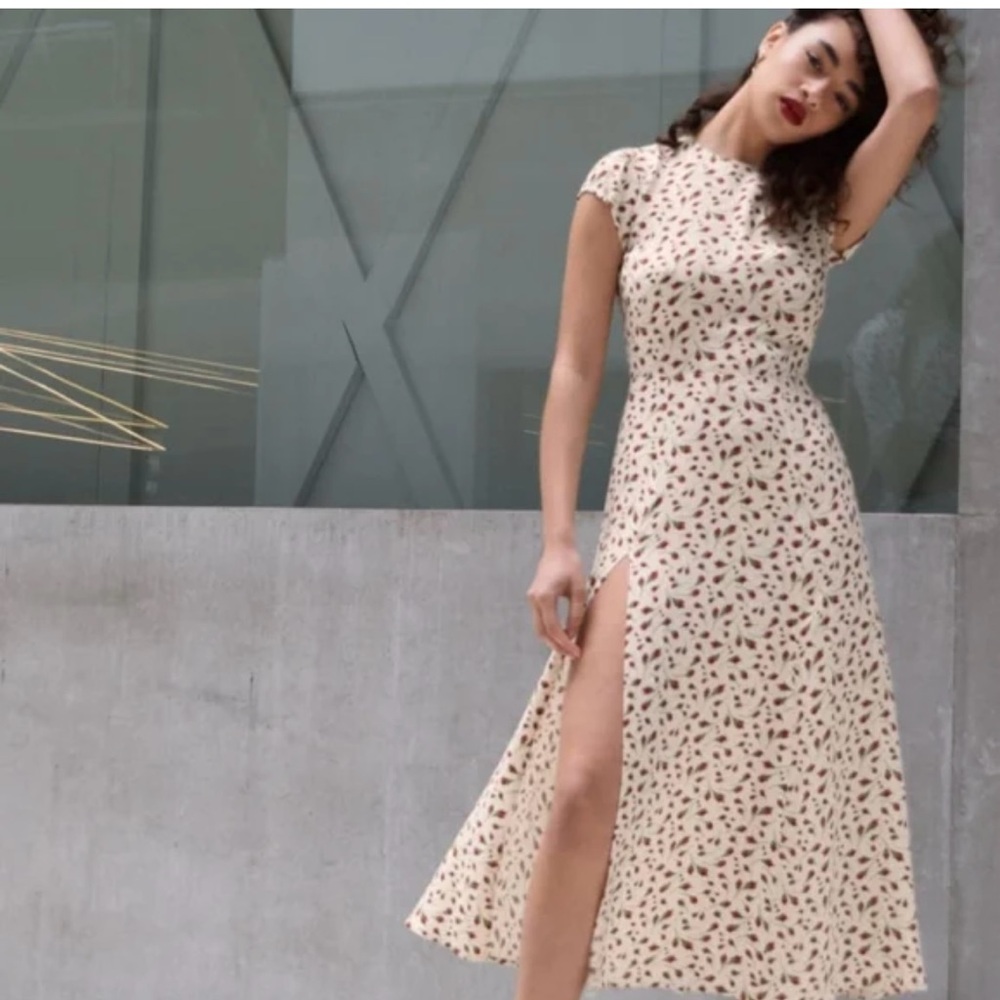 Reformation Brown Orange Fit and Flare Midi Dress